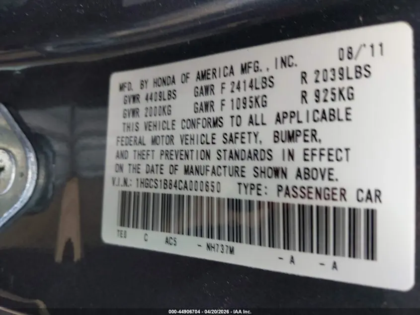 2012 HONDA ACCORD 2.4 EX-L