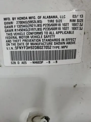 2013 HONDA PILOT TOURING  