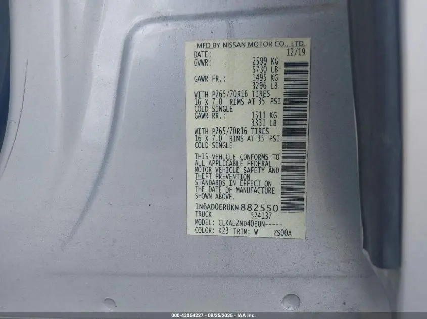 2019 NISSAN FRONTIER SV