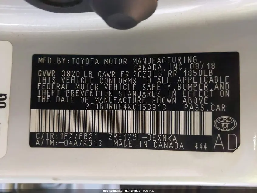 2019 TOYOTA COROLLA L/LE/XLE/SE/XSE