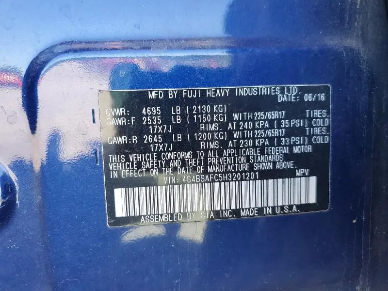2017 SUBARU OUTBACK 2.5I PREMIUM  