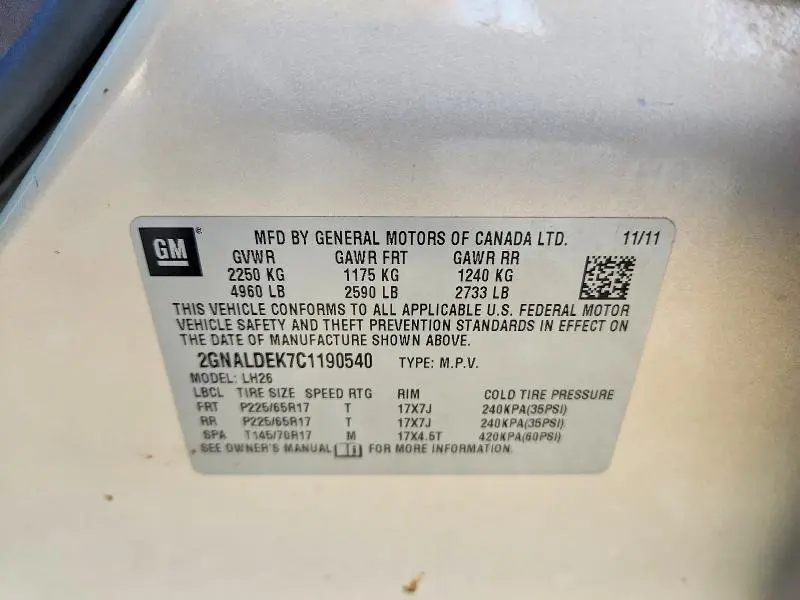 2012 CHEVROLET EQUINOX LT  