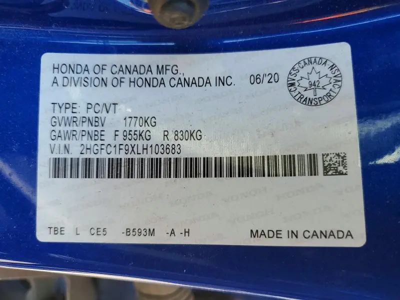 2020 HONDA CIVIC TOURING  