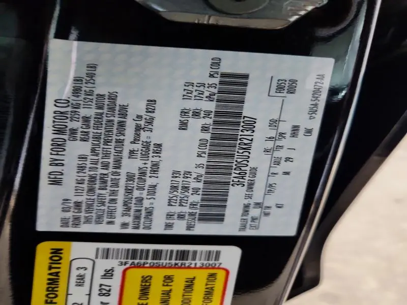 2019 FORD FUSION TITANIUM  