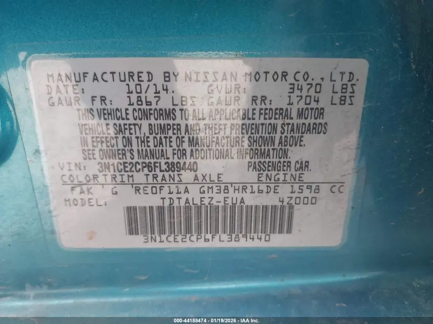 2015 NISSAN VERSA NOTE SL