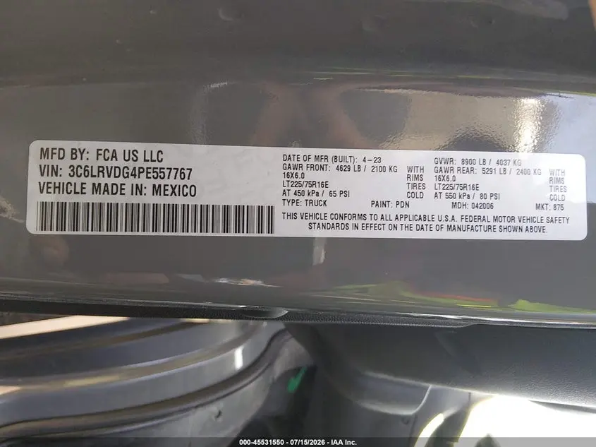 2023 RAM PROMASTER 2500 HIGH ROOF 159 WB