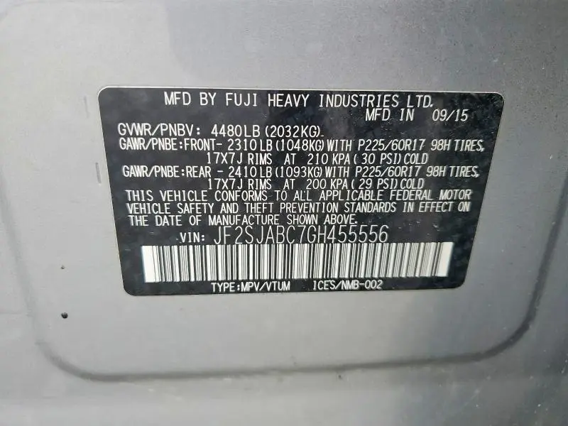 2016 SUBARU FORESTER 2.5I  