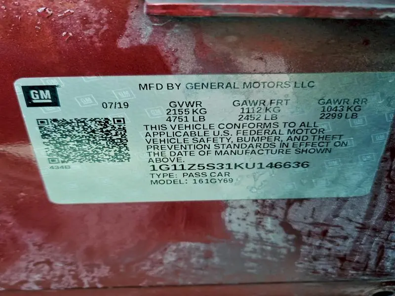 2019 CHEVROLET IMPALA LT  