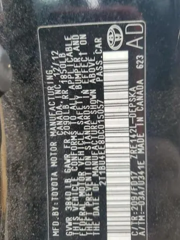 2013 TOYOTA COROLLA BASE  