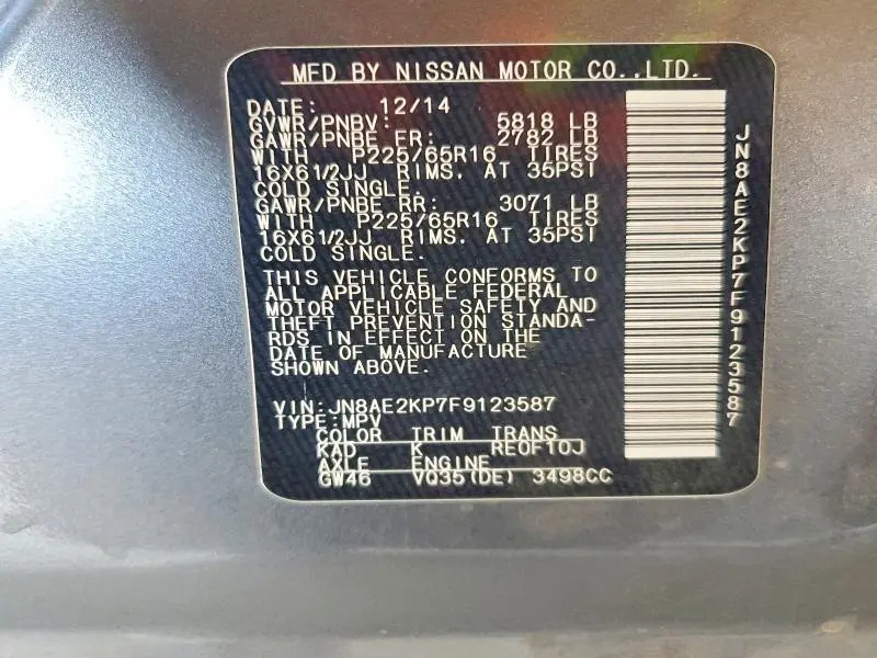 2015 NISSAN QUEST 3.5 S  