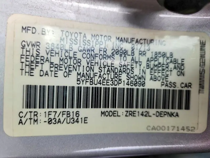 2013 TOYOTA COROLLA BASE  