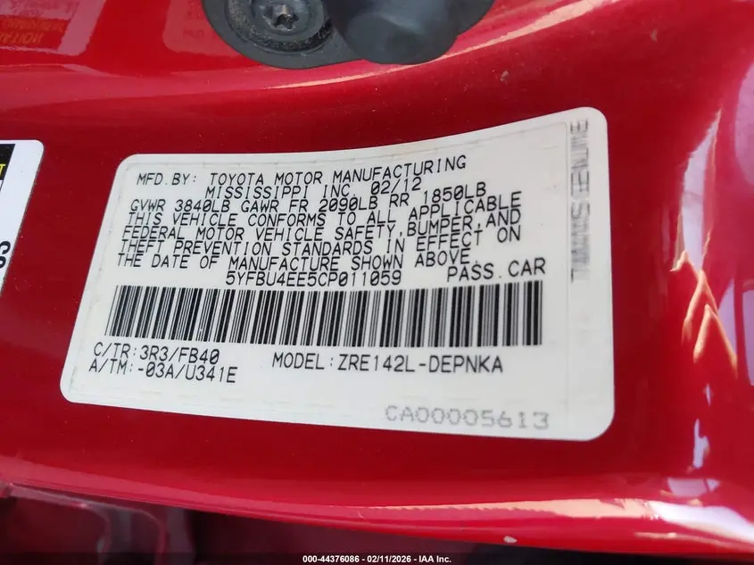 2012 TOYOTA COROLLA LE