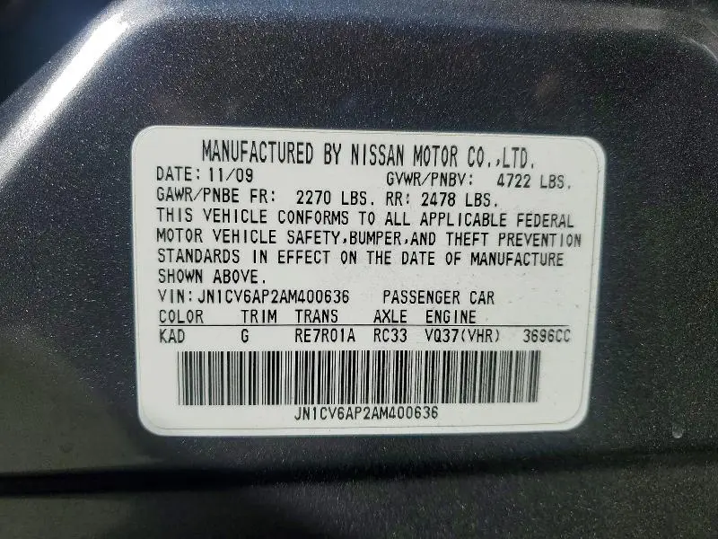 2010 INFINITI G37 BASE  