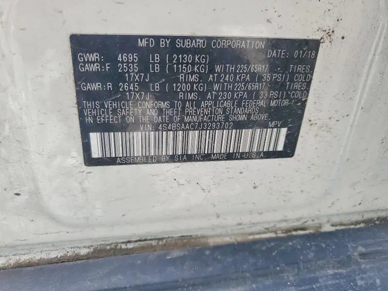 2018 SUBARU OUTBACK 2.5I  