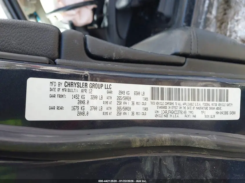 2012 JEEP GRAND CHEROKEE LAREDO