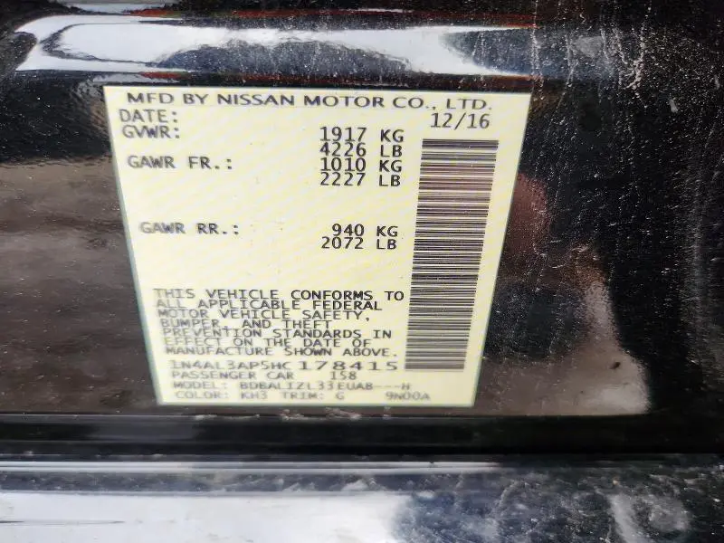 2017 NISSAN ALTIMA 2.5 SV  
