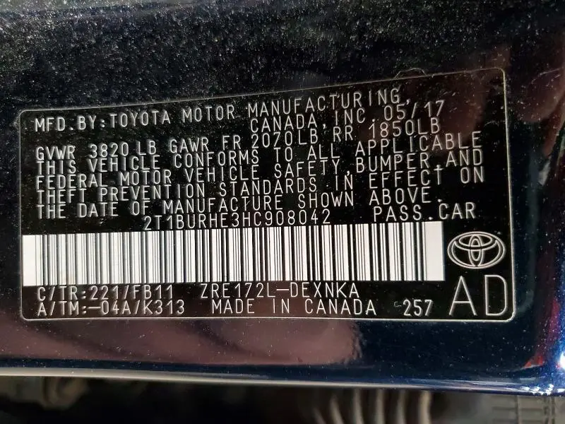 2017 TOYOTA COROLLA LE  