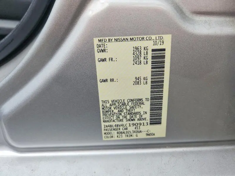 2020 NISSAN ALTIMA S  