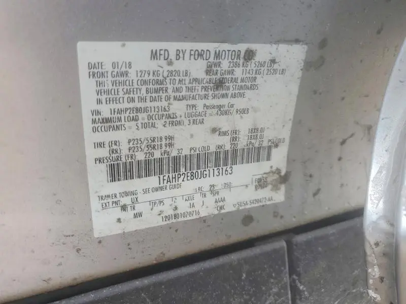 2018 FORD TAURUS SEL  