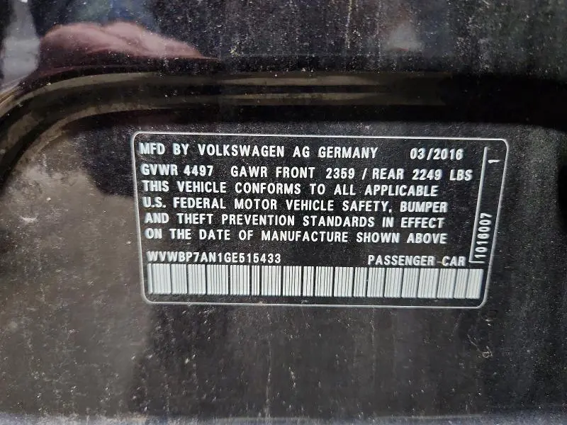 2016 VOLKSWAGEN CC BASE  