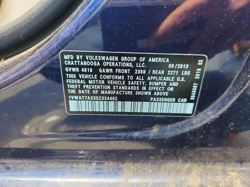 2014 VOLKSWAGEN PASSAT S  