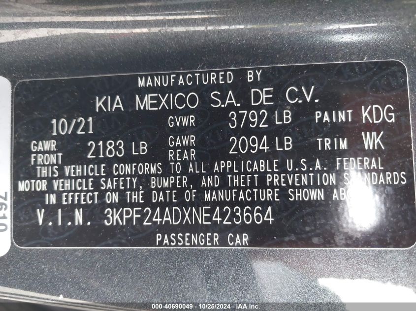 2022 KIA FORTE LXS