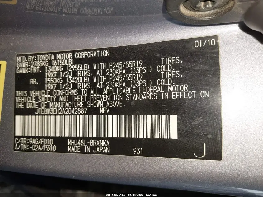 2010 TOYOTA HIGHLANDER HYBRID BASE V6