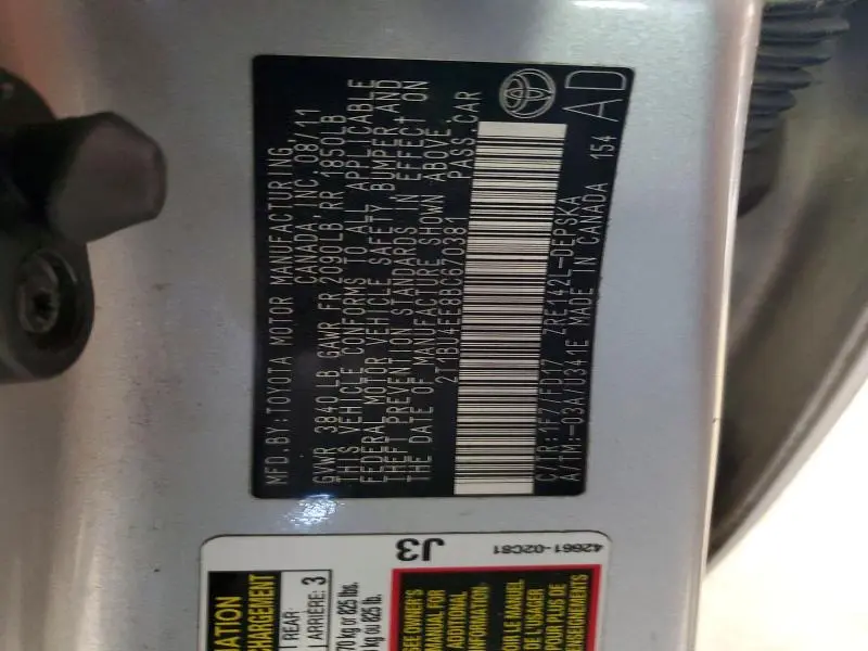 2011 TOYOTA COROLLA S  