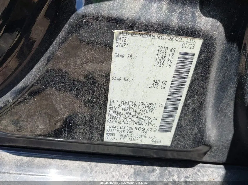 2013 NISSAN ALTIMA 2.5 S