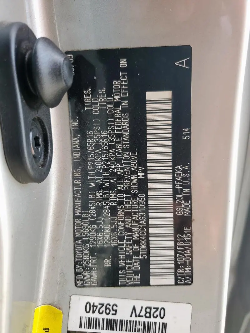2010 TOYOTA SIENNA CE  