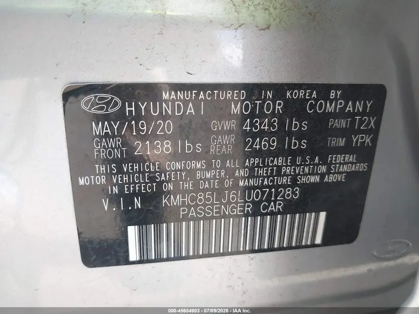 2020 HYUNDAI IONIQ ELECTRIC LIMITED