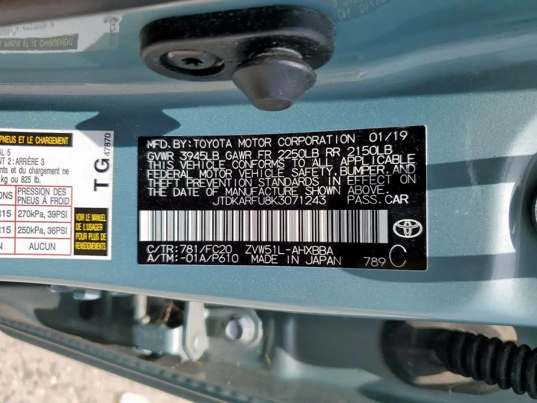 2019 TOYOTA PRIUS   