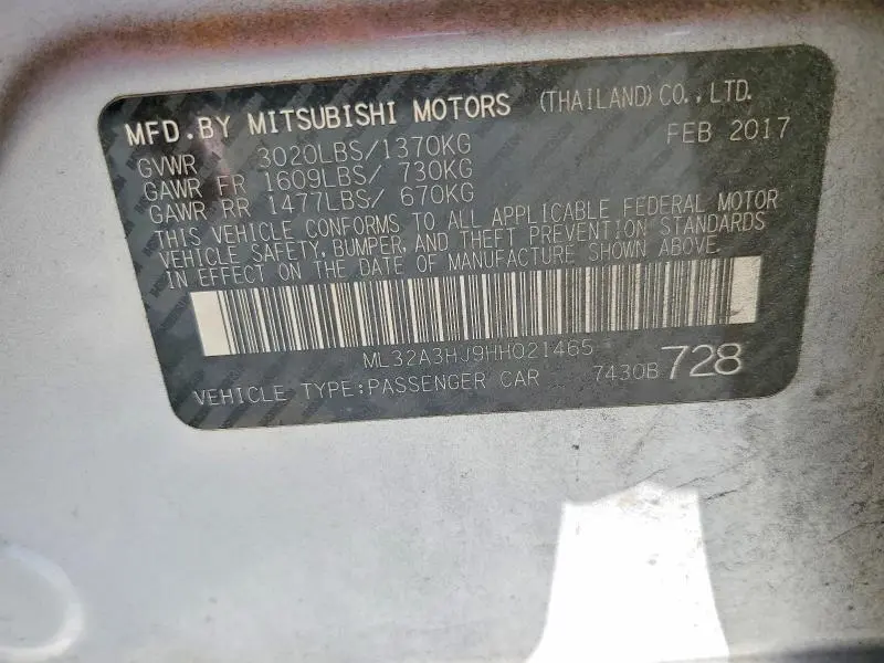 2017 MITSUBISHI MIRAGE ES  