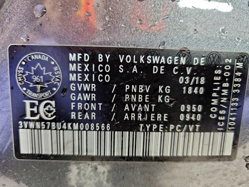 2019 VOLKSWAGEN JETTA S  