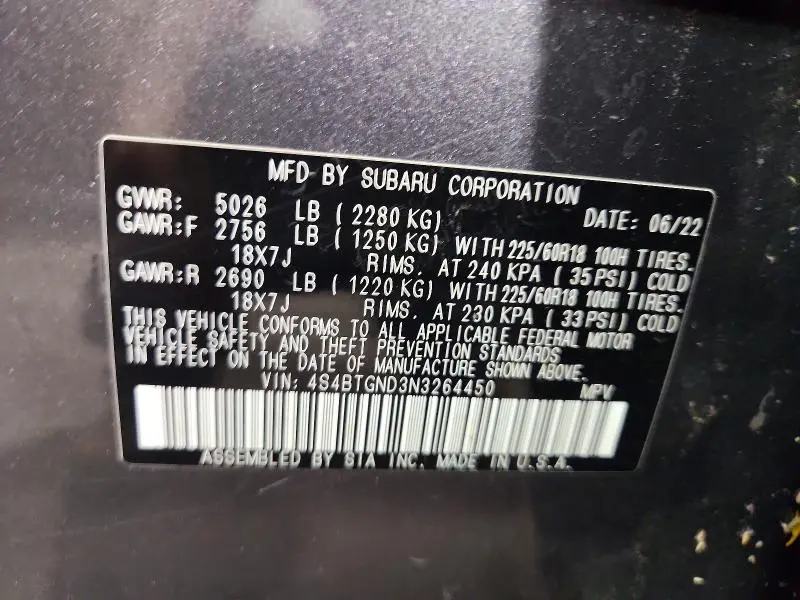 2022 SUBARU OUTBACK LIMITED XT  