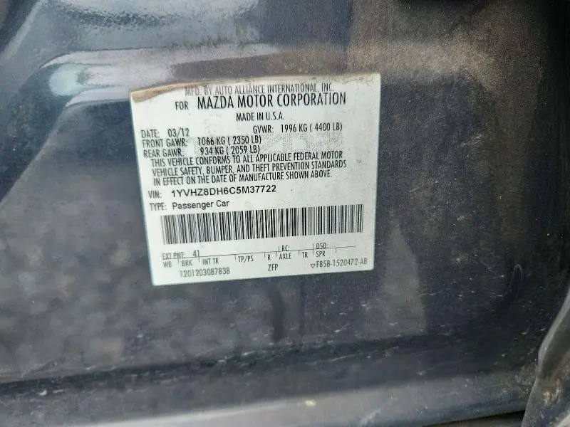 2012 MAZDA 6 I  
