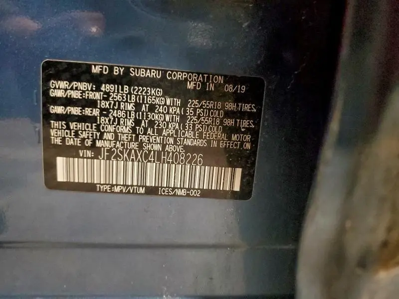 2020 SUBARU FORESTER TOURING  