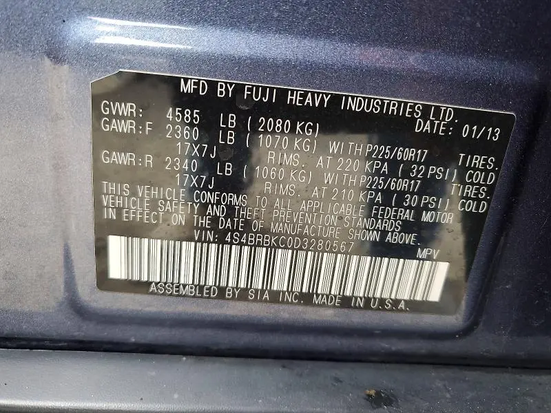 2013 SUBARU OUTBACK 2.5I LIMITED  