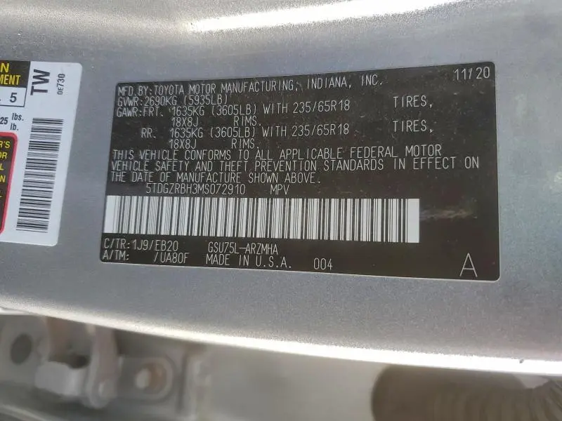 2021 TOYOTA HIGHLANDER XLE  