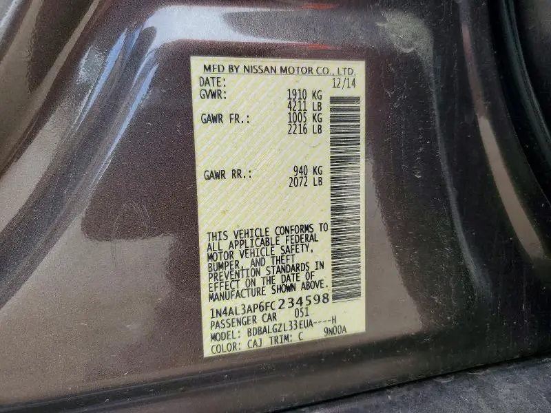 2015 NISSAN ALTIMA 2.5 S  