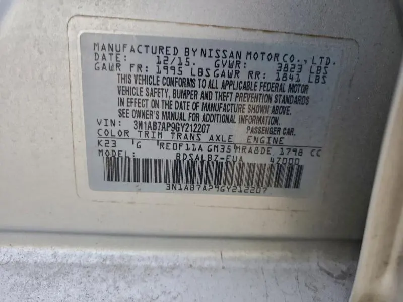 2016 NISSAN SENTRA S  