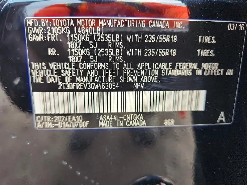 2016 TOYOTA RAV4 LIMITED  