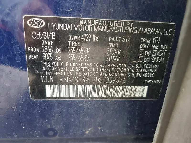 2019 HYUNDAI SANTA FE SEL 2.4L  