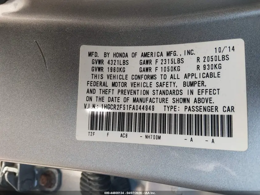 2015 HONDA ACCORD SPORT