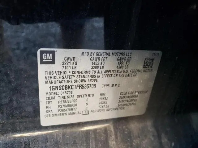2015 CHEVROLET TAHOE C1500 LT