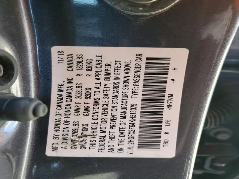 2019 HONDA CIVIC LX  