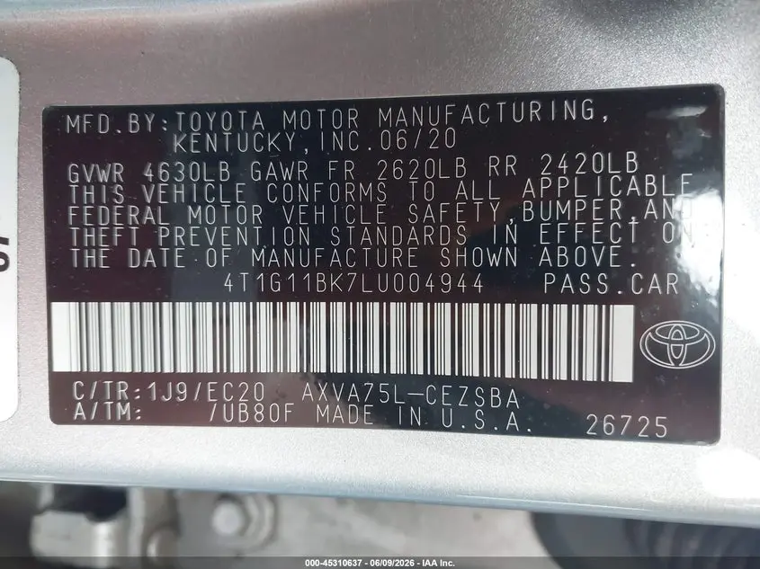 2020 TOYOTA CAMRY SE NIGHTSHADE EDITION AWD