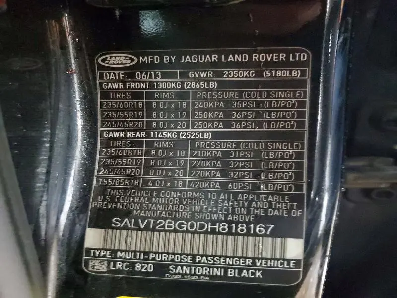 2013 LAND ROVER RANGE ROVER EVOQUE DYNAMIC PREMIUM  