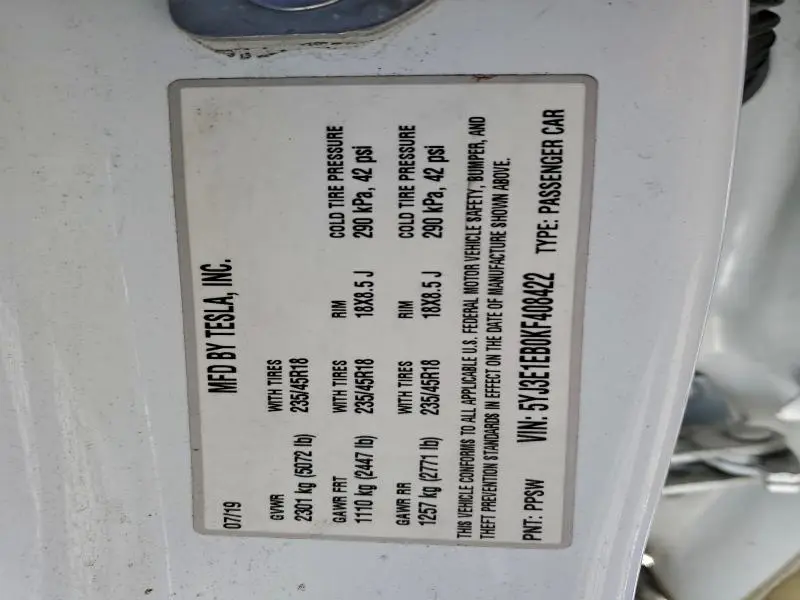 2019 TESLA MODEL 3   