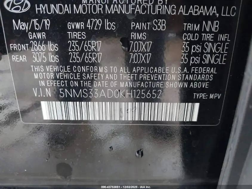 2019 HYUNDAI SANTA FE SEL